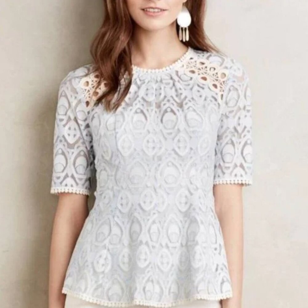Anthropologie HD‎ in Paris Lace Peplum Top Boho Cottagecore Size 4